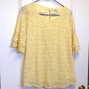 𝅺beautiful yellow lace overlay shirt